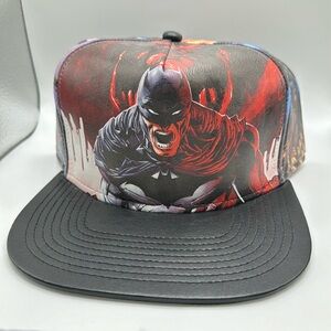 Batman DC Dark Knight Snapback Hat Faux Leather Pleather Bioworld Red Black OSFM